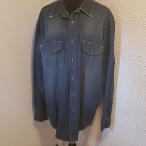 Arizona Jean Company Distressed Blue Denim Shirt XL